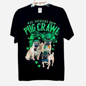 Funny Pug Crawl St. Patrick’s Day Tee M  Irish Dog Lover Shirt Shamrock Graphic